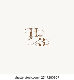 elegant curve organic bold and hairline monogram letter wedding monogram logo initial HB