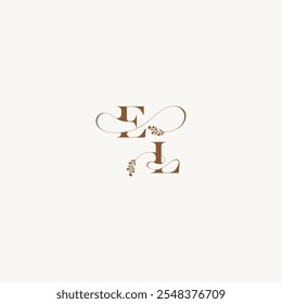 elegant curve organic EL wedding monogram logo initial bold and hairline monogram letter