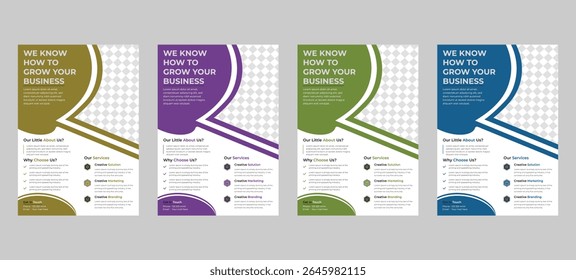 Elegant Curved Business Flyer Template Bundle – Golden, Purple, Green and Blue Color Set for Branding and Advertising
