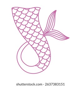 Elegant Curved Pink Mermaid Tail Outline with Detailed Scales
