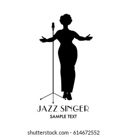 Elegant, Curvy And Sexy Jazz Singer Woman Silhouette Singing A Melody