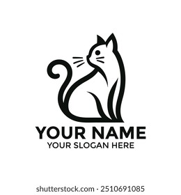 An elegant cute creative minimal cat head logo symbol icon silhouette design vector