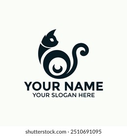 An elegant cute creative minimal cat head logo symbol icon silhouette design vector