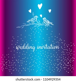 Elegant and cute illustration. Birds sit on each branch. Printing for textile and industrial purposes. And a beautiful romantic frame of flowers and twigs. Vector illustration. Thank You with Place