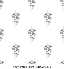 Elegant and cute illustration, ornament. Printing for textile and industrial purposes. A bouquet of flowers in a paper package, isolated on a white background.