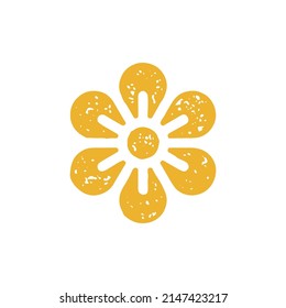 Elegant cute summer flower bud with petals yellow grunge texture vector illustration. Romantic blossom plant garden or park summertime spring decorative design logotype isolated on white