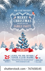 Elegant and cute template design for Christmas party. Vector illustration. Elements are layered separately in vector file.