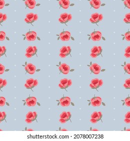 Elegant cute vertical striped rose pattern with dots on blue. Vintage repeating seamless pattern. Beautiful feminine texture for wallpaper, textile, print, wrapping paper. Vector illustration EPS 10