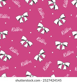 Elegant Cute White Ribbon on Sweet Pink Background. Perfect for decoration and gift-themed designs, this pattern offers a versatile backdrop for fabric, wrapping paper, or home decor.