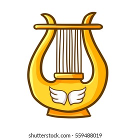 Elegant and cute yellow orange harp with angle's wing ornament at the center - vector.