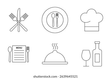 Elegant Cutlery Icon Collection . Modern Cutlery and Kitchenware Icons . catering icon set  . Cutlery, fork, kitchen, knife, spoon icon . 