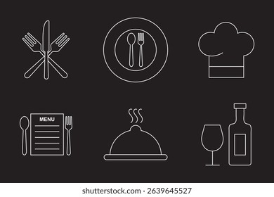 Elegant Cutlery Icon Collection . Modern Cutlery and Kitchenware Icons . catering icon set  . Cutlery, fork, kitchen, knife, spoon icon . 