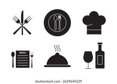 Elegant Cutlery Icon Collection . Modern Cutlery and Kitchenware Icons . catering icon set  . Cutlery, fork, kitchen, knife, spoon icon . 