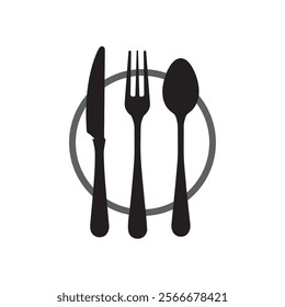 elegant cutlery icon with plate and utensils for food and dining concepts