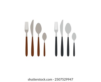 Juego de cubiertos ilustrativos para arte culinario. Diseño de cuchara, tenedor y cuchillo. Comiendo Essentials. Trío de cubiertos artísticos. Utensilios de cocina sofisticados. Cubiertos elegantes. Ajuste de mesa elegante.