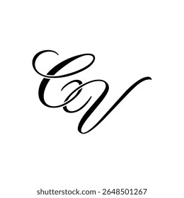 Elegante logotipo do monograma do CV em preto Script - Caligrafia de luxo Design inicial no fundo branco