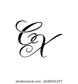 Elegante CX Monograma Logotipo em preto Script - Luxo Caligrafia Design Inicial no fundo branco