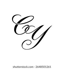 Elegante CY Monograma Logo em Preto Script - Luxo Caligrafia Design Inicial em Fundo Branco