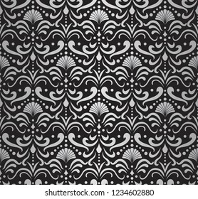 Elegant Damask Floral Vector Seamless Pattern. Decorative Flower Illustration. Abstract Art Deco Background.
