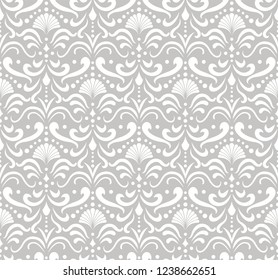 Elegant Damask Floral Vector Seamless Pattern. Decorative Flower Illustration. Abstract Art Deco Background.
