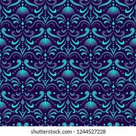 Elegant Damask Floral Vector Seamless Pattern. Decorative Flower Illustration. Abstract Art Deco Background.
