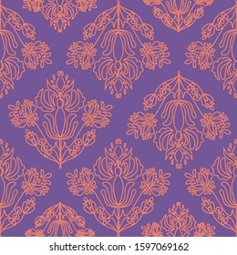 Elegant Damask Floral Vector Seamless Pattern. Decorative Flower Illustration. Abstract Art Deco Background.
