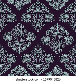 Elegant Damask Floral Vector Seamless Pattern. Decorative Flower Illustration. Abstract Art Deco Background.