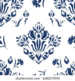 Elegant Damask Floral Vector Seamless Pattern. Decorative Flower Illustration. Abstract Art Deco Background.