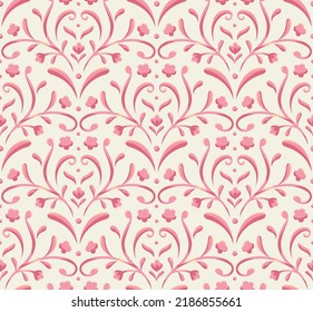 Elegant Damask Floral Vector Seamless Pattern. Decorative Flower Illustration. Abstract Art Deco Background.