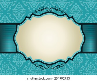 Elegant damask pattern background with turquoise ribbon.. perfect as stylish wedding invitations and other party invitation cards or announcements 
