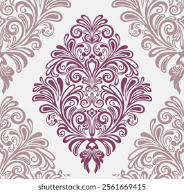 Elegant Damask Pattern in Deep Purple and Gray