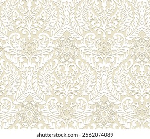 Elegant Damask Pattern on Beige Background