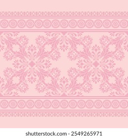 Elegant Damask Pattern  with Ornate Floral Motifs and Decorative Borders. seamless design features a sophisticated blend of vintage-inspired elements and modern aesthetics