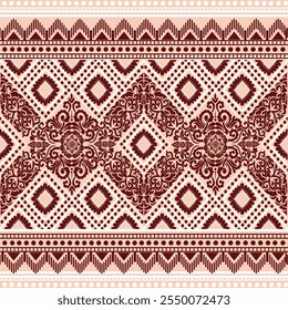Elegant Damask Pattern  with Ornate Floral Motifs and Decorative Borders. seamless design features a sophisticated blend of vintage-inspired elements and modern aesthetics