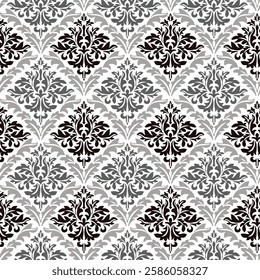 Elegant Damask Pattern in Shades of Gray and Black