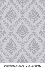 Elegant damask pattern vector with grey background, luxury damask pattern vector for wallpaper and fabric, seamless damask pattern vector for packaging