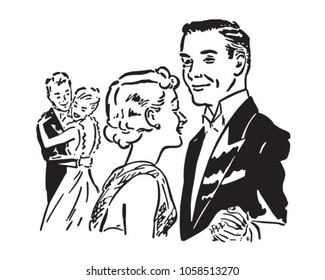 Elegant Dance Couples - Retro Clip Art Illustration