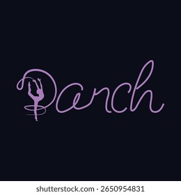 Elegant Dance Logo Design Featuring a Rhythmic Gymnast Silhouette and Flowing Script Text on Dark Background with Delicate Artistic Touch