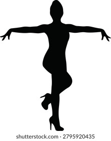 Elegant dancer silhouette, graceful pose, ballet performance, isolated on transparent background. High heels add flair to this artistic portrayal of movement and beauty, perfect for stage themes.