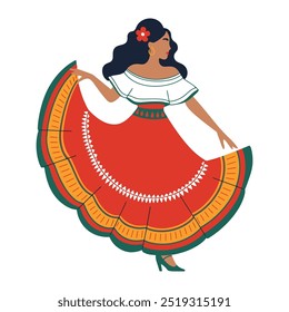 Elegant Dancer in Traditional Mexican Dress Illustration