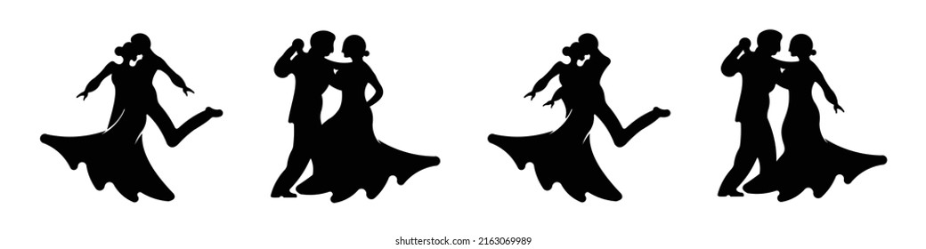 Elegant  Dancers Couple. Group Of Mature Tango Dancing People In Ballroom Night Event. Senior Dancer Party.