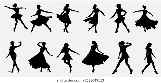 Elegant Dancing Woman Silhouette Set