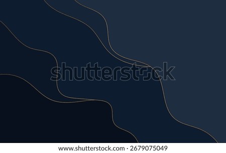 Elegant dark abstract background with flowing golden lines and halftone dots. Modern luxury design template.