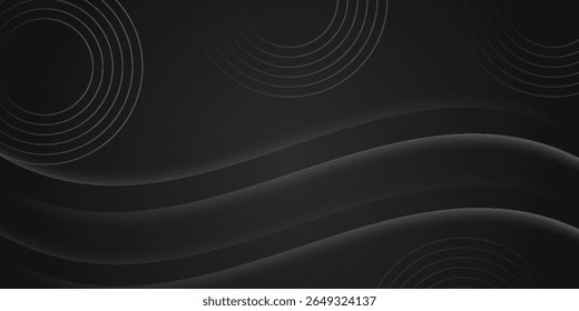 Elegant dark abstract background with smooth wavy lines and subtle circular patterns, perfect for modern, tech themed designs.