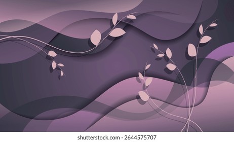 Elegant dark art background with flowing branches with leaves. An excellent illustration for advertising, posters, postcards, business cards, corporate attributes and your other projects. Vector.