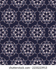 Elegant dark art seamless pattern. Overlapping art forms, stripes, polygons, segments are grouped and arranged in a certain order. Vector.
