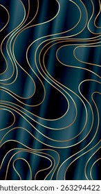 Elegant dark azure background with golden wavy lines. A beautiful illustration for interior decoration, corporate designs, blogs, postcards, posters and your other projects. Vector. 
