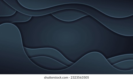 Elegant dark background. Overlapping wavy abstract shapes with stroke. Template for the design of business cards, posters, covers, postcards, blogs and social media accounts. Vector.