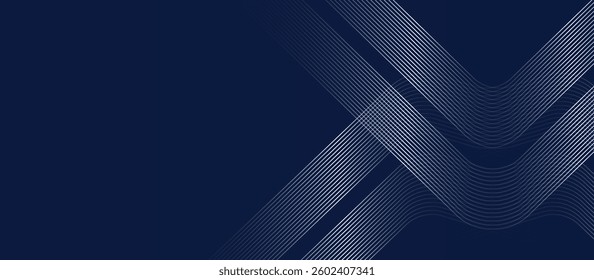 Elegant dark blue abstract background with curved overlapping white lines