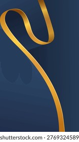 Elegant Dark Blue Abstract Background with 3D Flowing Luxury Gold Ribbon
